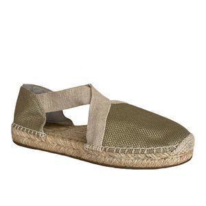 Michael Kors Dana Cross Strap Espadrille Gold Leather Flats Women's Sz 8 Shoe